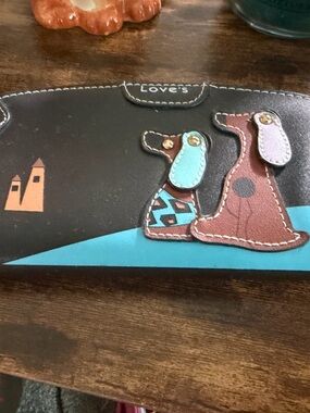 Love Black Wallet with Turquoise and Brown Dog Appliqués